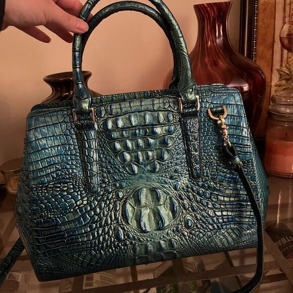 Brahmin Blue Satchel with finley peacock Crocodile Embossed Design - Picture 2 of 3
